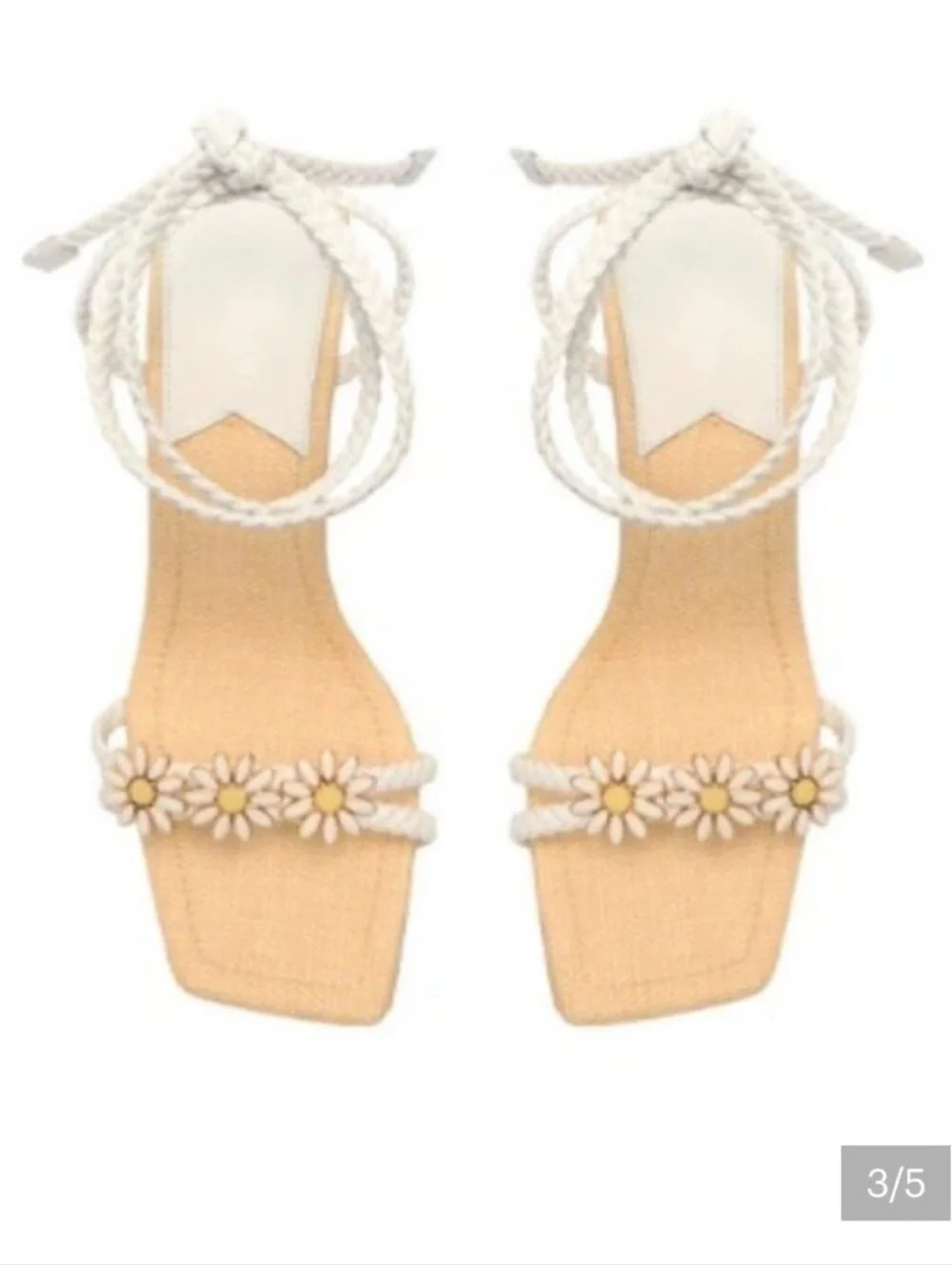 SCHUTZ HINA White Braided Ankle Tie Block Heel Mule Yellow Daisy Accents NIB